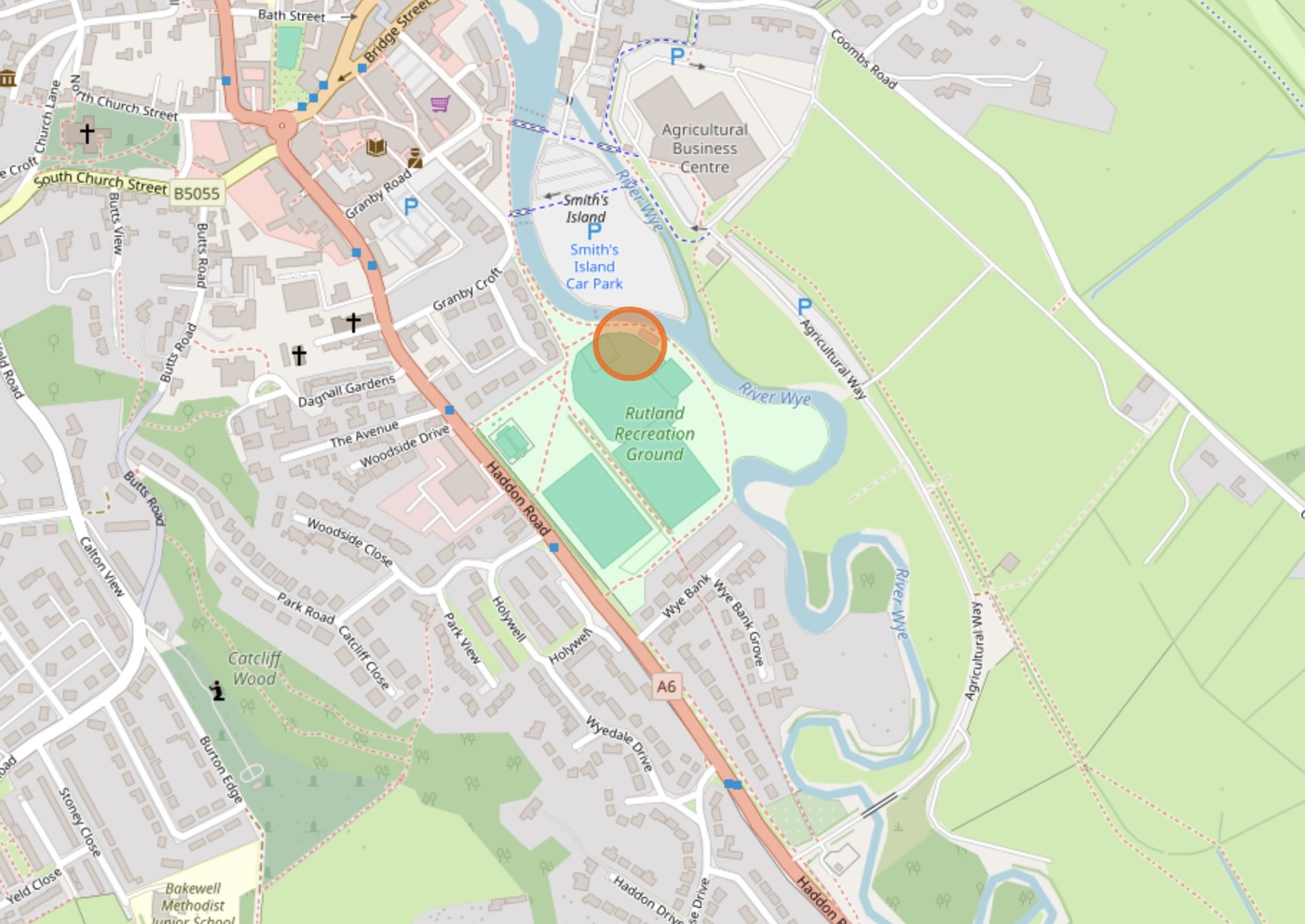 Bakewell Croquet Club on a map showing the club in Bakewell Park